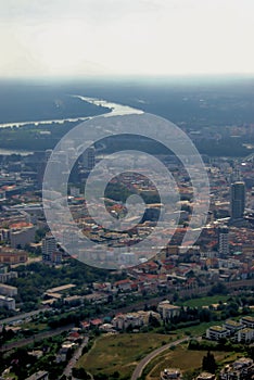 Area of Bratislava in Slovakia seen from a small plane 11.9.2020