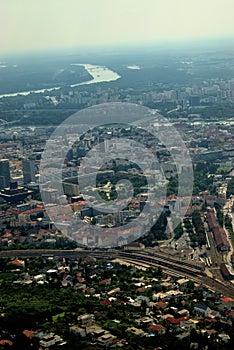 Area of Bratislava in Slovakia seen from a small plane 11.9.2020