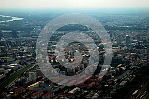 Area of Bratislava in Slovakia seen from a small plane 11.9.2020