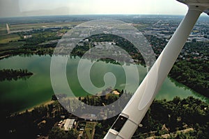 Area of Bratislava in Slovakia seen from a small plane 11.9.2020