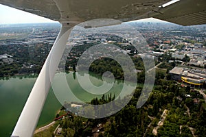 Area of Bratislava in Slovakia seen from a small plane 11.9.2020