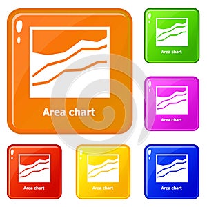 Area chart icons set vector color