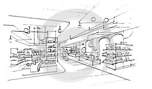 Area of general merchandise stores sketch drawing,Modern design,vector