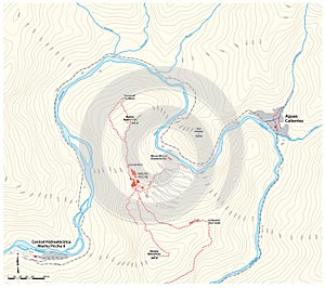 Area map of the Inca ruined city of Machu Picchu, Cusco, Peru