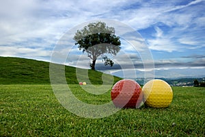 Area of play in the golf course with blue sky