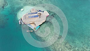 Area view of a house floating in the Colombian Caribbean Sea