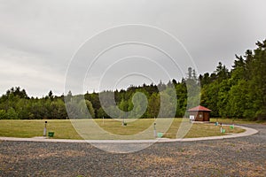 Areal of skeet shooting range during cloudy day