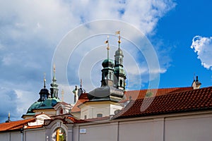 Areal with tower of chapel and church in baroque monastery Klokoty