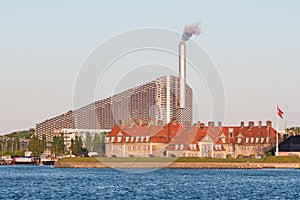 Areal view of Amager Bakke, Slope or Copenhill, incineration plant, heat and power waste-to-energy plant