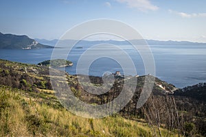 Areal view on coastline near Orebic, Croatia photo