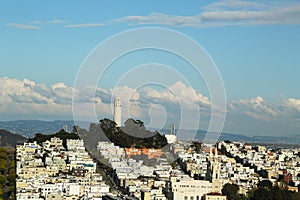 Areal view of Coit Tower and streets of San Francisco