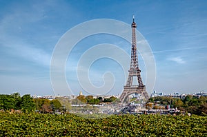 Areal view from the Eiffel tower with blue sky, Paris. France