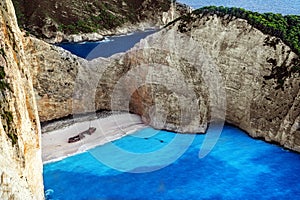 Areal view of Navagio - Shipwrerck beach in Zakynthos.