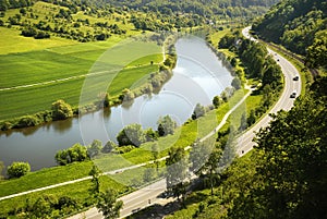 Areal view on Neckar river in Germany photo