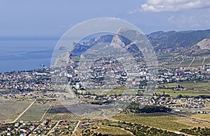 Areal view of a resort town on the Black Sea coast of the Crimea