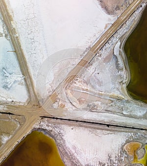 Areal view of salt flats at Owens alkali lake in California
