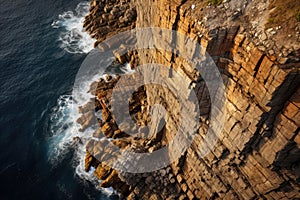 areal view of a steep rock cliff. Dingli Cliffs