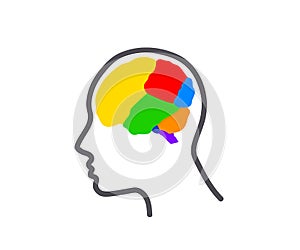 Areas of the brain and head. Symbol. Human brain on an isolated background. Vector