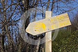 Areas Descanso wooden sign in Way of Saint James in Ponferrada. Rest areas in spanish photo