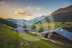 Areches-Beaufort, France, 20.6.2019.  View of French Alps in summer. Beautiful  ski rezort village Areches in France mountains alp