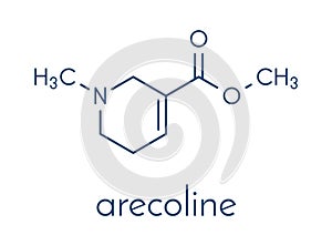 Arecoline areca nut stimulant compound, chemical structure. Skeletal formula.