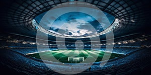 arena football green goal stadium soccer game sport light world. Generative AI.