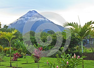 Arenal Volcano in wispy clouds photo