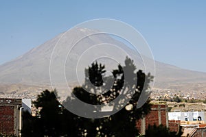 arequipa peru,mountain and volcano misti in summer without snow and blue sky