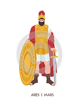 Ares or Mars - Olympian god or deity of war in Greek and Roman religion and mythology. Male character wearing armor and