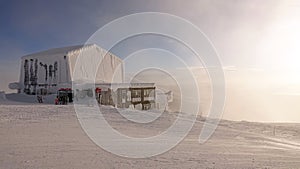 Areskutan restaurant at the top of Are Skiresort in Jamtland, Sweden in winter