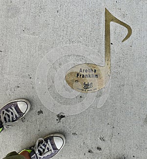 Aretha Franklins brass note on Beale Street. Memphis TN, USA. September 20, 2019.