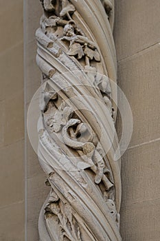 AREZZO, ITALY - September 18, 2019: Detail of the twisted column outside the Cathedral of Arezzo