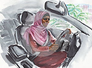 Arfrican muslim woman in the car