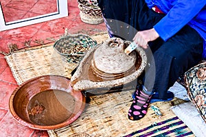 Argan oil extraction by traditional stone handmill mill