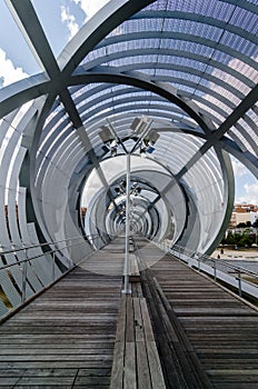 Arganzuela footbridge in Madrid Rio Park. Vertical photo