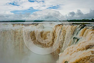 Argentina, America, Waterfalls, devil`s throat. Iguazu Falls on the border of Argentina and Brazil