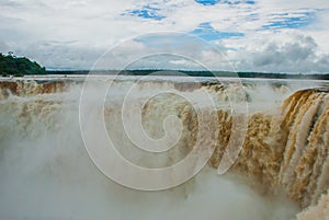 Argentina, America, Waterfalls, devil`s throat. Iguazu Falls on the border of Argentina and Brazil
