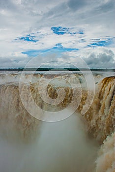 Argentina, America, Waterfalls, devil`s throat. Iguazu Falls on the border of Argentina and Brazil