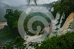 Argentina, America, Waterfalls, Iguazu Falls: Beautiful landscape overlooking the world famous waterfall, the seventh wonder of