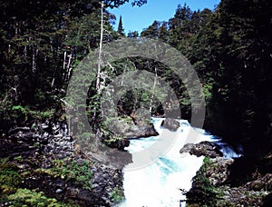 Argentina Bariloche aerial view of the Los Alerces waterfall