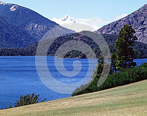 Argentina Bariloche landscape with forest and Lake Nahuel Huapi