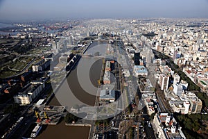 Argentina Buenos Aires aerial view of Puerto Madero with skyscrapers in the city marina with yachts