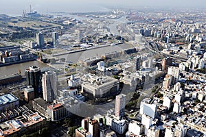 Argentina Buenos Aires aerial view of Puerto Madero with skyscrapers in the city marina with yachts