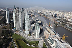 Argentina Buenos Aires aerial view of Puerto Madero with skyscrapers in the city and the marina with yachts photo jcs