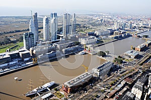 Argentina Buenos Aires aerial view of Puerto Madero with skyscrapers in the city and the marina with yachts photo jcs