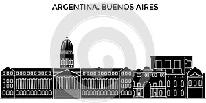 Argentina, Buenos Aires architecture vector city skyline, travel cityscape with landmarks, buildings, isolated sights on