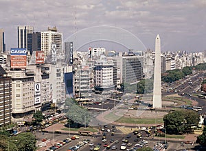 Argentina Buenos Aires city Avenida 9 de Julio with the obelisk with transit