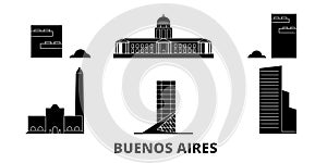 Argentina, Buenos Aires City flat travel skyline set. Argentina, Buenos Aires City black city vector illustration