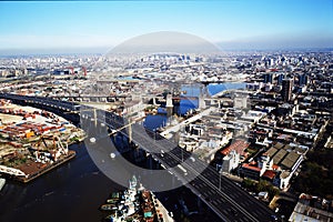 Argentina Buenos Aires city of La Boca aerial view of the river and the Avellaneda Bridge