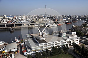 Argentina Buenos Aires city of La Boca aerial view of river and highway